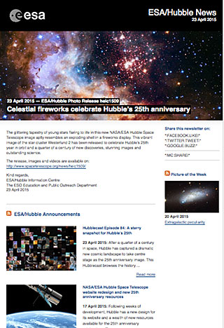 ESA/Hubble Photo Release heic1509 - Celestial fireworks celebrate Hubble’s 25th anniversary
