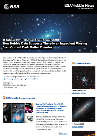 ESA/Hubble Science Release heic2016 - New Hubble Data Suggests There is an  Ingredient Missing from Current Dark Matter Theories