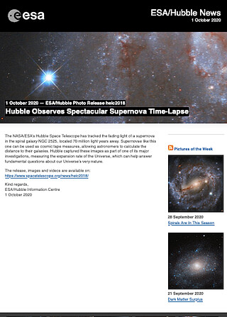 ESA/Hubble Photo Release heic2018 - Hubble Observes Spectacular Supernova Time-Lapse