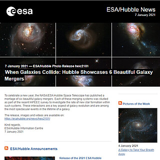 ESA/Hubble Photo Release heic2101 - When Galaxies Collide: Hubble Showcases 6 Beautiful Galaxy Mergers