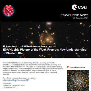 ESA/Hubble Science Release heic2109 - ESA/Hubble Picture of the Week Prompts New Understanding of Einstein Ring