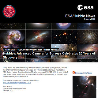 ESA/Hubble Organisation Release heic2202 - Hubble’s Advanced Camera for Surveys Celebrates 20 Years of Discovery