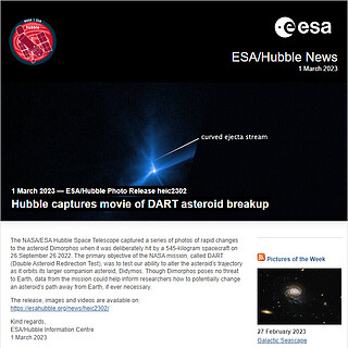 ESA/Hubble Photo Release heic2302 - Hubble captures movie of DART asteroid impact debris
