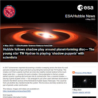 ESA/Hubble Science Release heic2305 - Hubble follows shadow play around planet-forming disc — The young star TW Hydrae is playing ‘shadow puppets’ with scientists